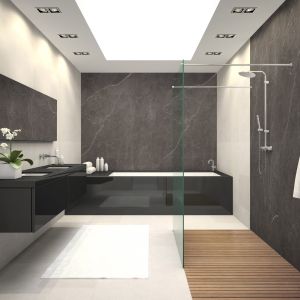 Interior of bathroom with ceiling window 3D rendering